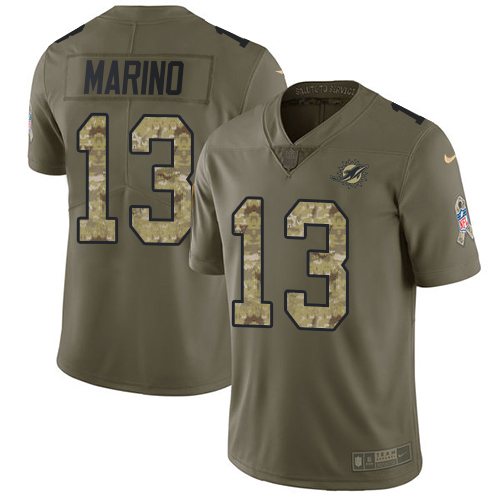 Nike Miami Dolphins #13 Dan Marino Olive Camo Men Stitched NFL Limited 2017 Salute To Service Jersey